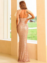 Sequin Mermaid Evening Gown with Sheer Cape Sleeves